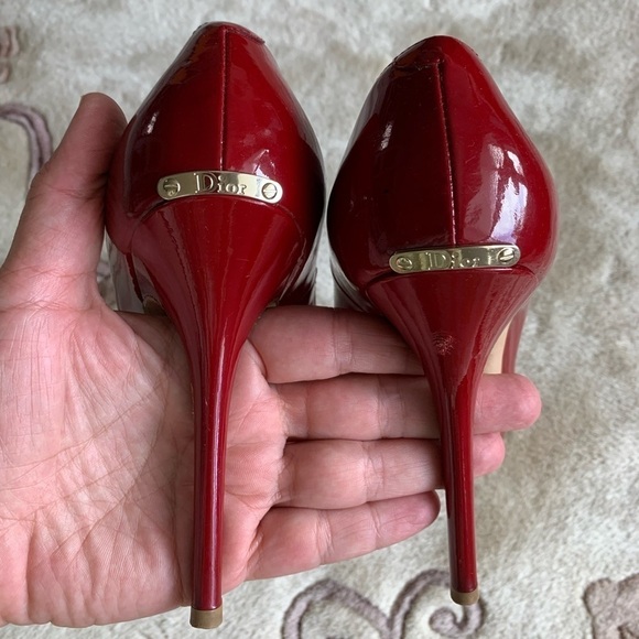 Christian DIOR Red Patent Leather Peep Toe Platform Heels Pumps - Picture 6 of 16